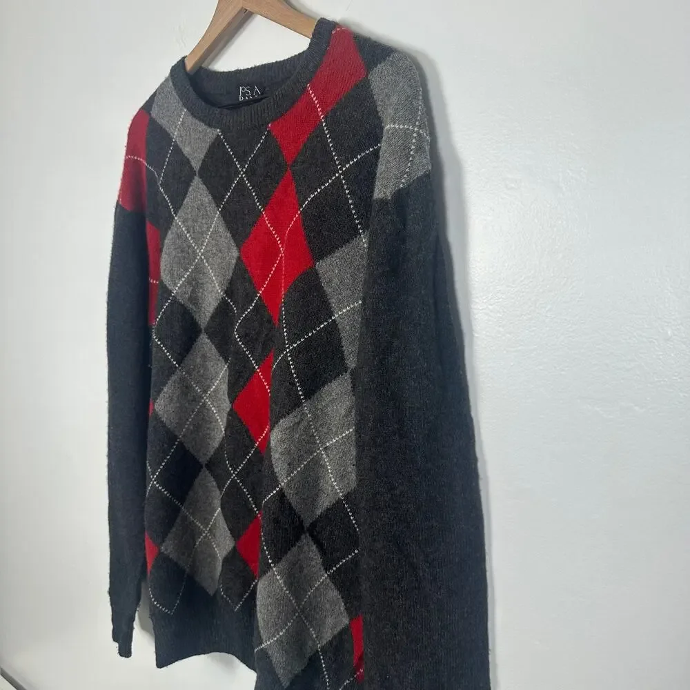Jos. A. Bank Mens Academia Argyle Diamond Lambswool Blend Grey/Red Sweater XL